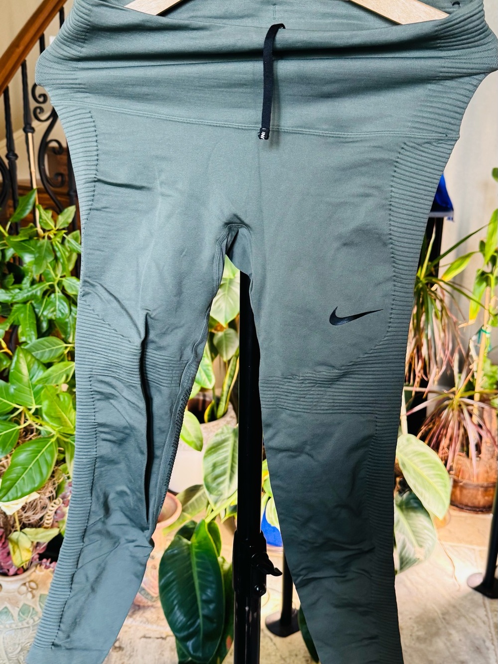 Nike Olive Ribbed Drawcord Performance Leggings